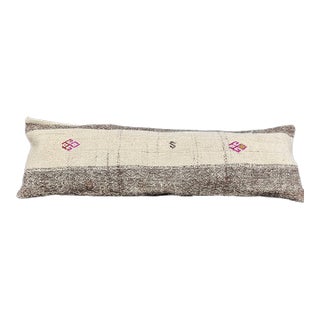 Turkish Hemp Pillow Cushion Natural Beige Gray Cushion Cover 14"x45" For Sale