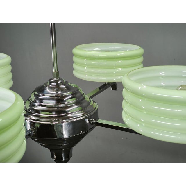 Glass Art Deco Green Opaline Glass Chandelier, Former Czechoslovakia, 1930s For Sale - Image 7 of 14
