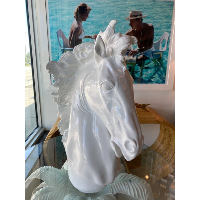 White Vintage Plaster White Lacquered Modern Large Horse Head Statue For Sale - Image 8 of 12