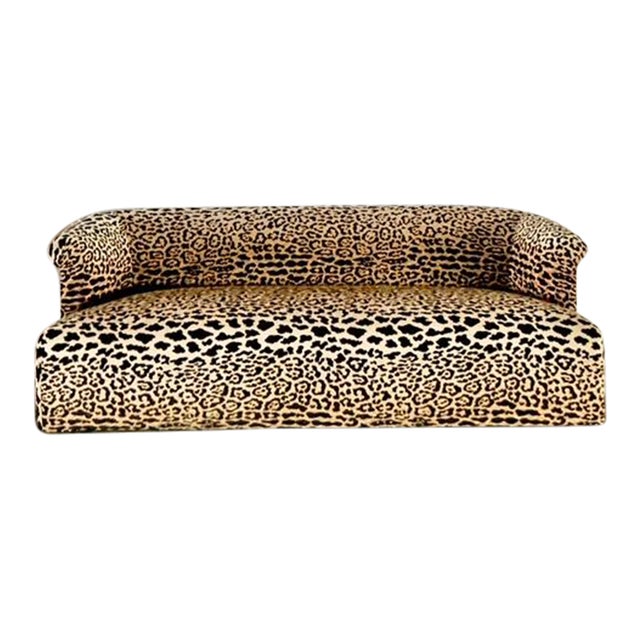 Vintage Boho Leopard Velvet Roll Arm Sofa For Sale