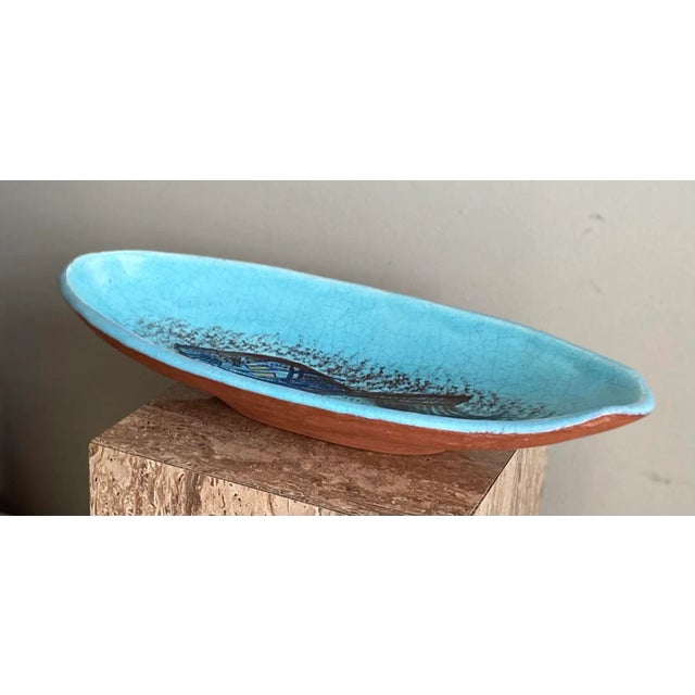 Mid-Century Modern Mid-Century Modern 1950s Pottery Bowl With Fish Signed For Sale - Image 3 of 8