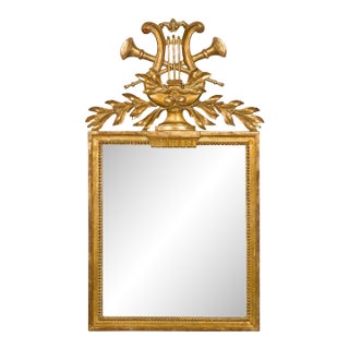 French Crested Giltwood Mirror with Carved Music Allegory, circa 1900 For Sale