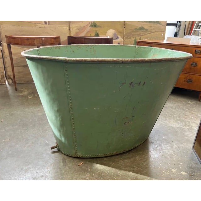 Fantastic 19th-century oversized painted French tub, probably used for grapes and winemaking. Hand-hammered and riveted,...