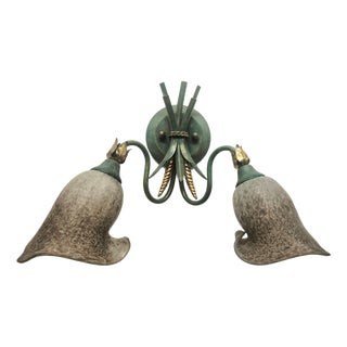 Two-Light Wheat Ear Wall Lamp with Murano Glass, 1980s For Sale