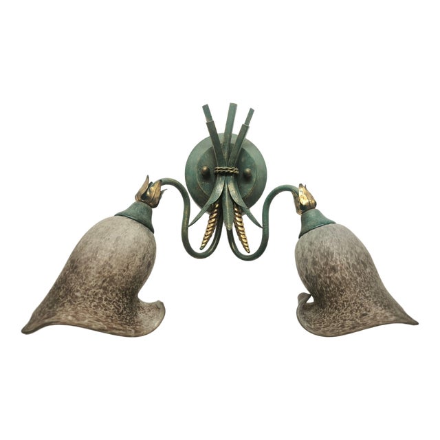 Two-Light Wheat Ear Wall Lamp with Murano Glass, 1980s For Sale