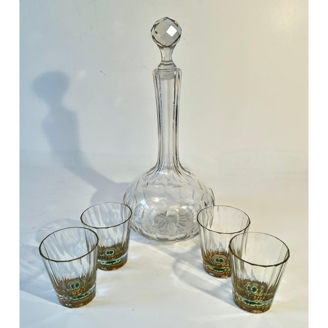 Decanter and Four Crystal Shot Glasses with Hand Painted Clover Details - 5 Pieces For Sale In Los Angeles - Image 6 of 12