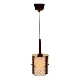 Scandinavian Teak and Curved Glass Pendant Light, 1960s For Sale