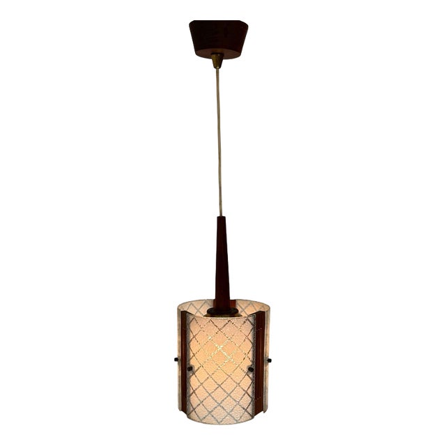 Scandinavian Teak and Curved Glass Pendant Light, 1960s For Sale