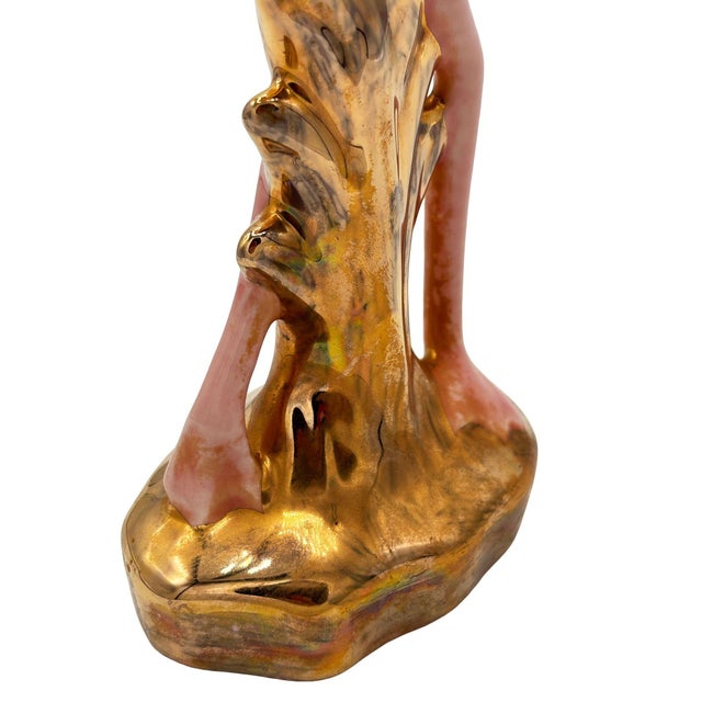 Mid 20th Century Ceramic Fancy Bird Pink & Gold Flamingo Tabletop Statue For Sale In Los Angeles - Image 6 of 10