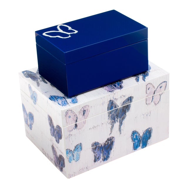 Hunt Slonem’s Lacquered Blue Butterfly Box Set Chairish