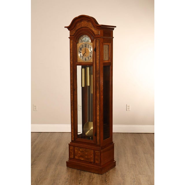 Traditional Herschede Burl Wood Five Tube Grandfather Clock For Sale - Image 3 of 18