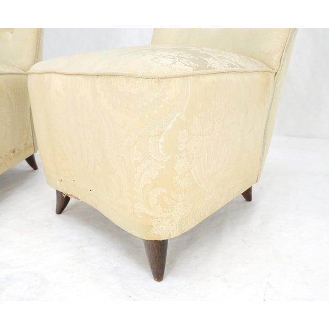 Wood Pair Italian Mid-Century Modern Extra Tall Back Thick Spring Seats Lounge Chairs For Sale - Image 7 of 14