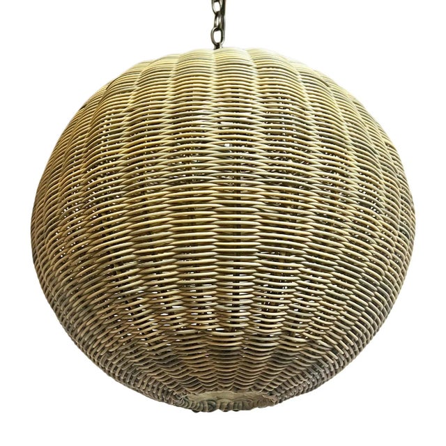 Contemporary Outdoor Faux Rattan Globe Pendant Light 24" For Sale - Image 3 of 9