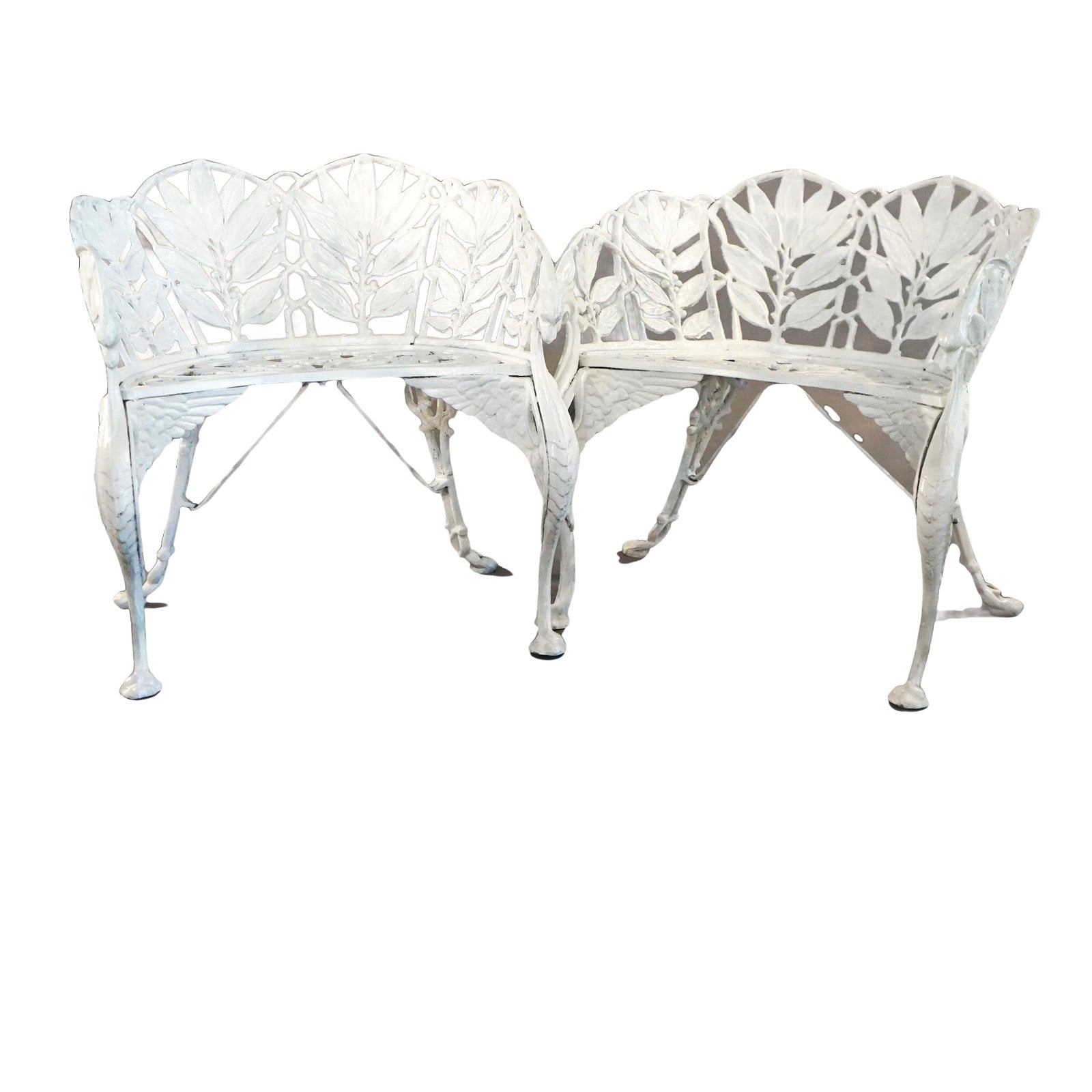 Antique Painted Cast Iron Figural Fern Garden Chairs by Hart Circa 1890