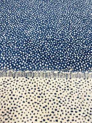 Reversible Navy Blue Cream Mini Cheetah Animal Chenille Upholstery Fabric