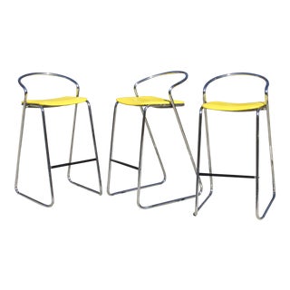 Italian Bar Stools in Polished Chrome by Hank Loewenstein - Set of 3 For Sale