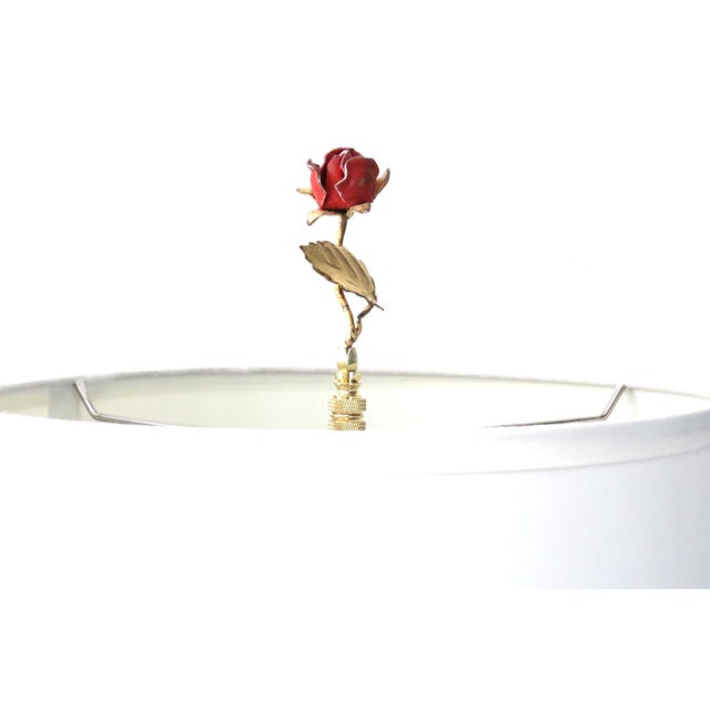 Simply stunning, one of a kind pair of Vintage Italian Tole Rose Finials in solid brass bases. Gorgeous details and color,...