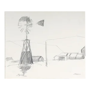Modernist Landscape With Windmill 20th Century Landscape