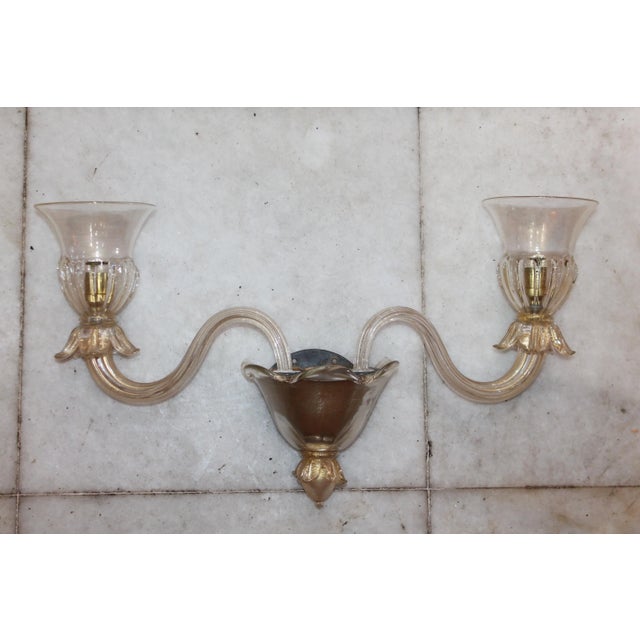 1970's Mid Century Modern Murano Barovier & Toso "Gold Dust" Floral Form Wall Sconce. Clear ground with sprinkled gold...