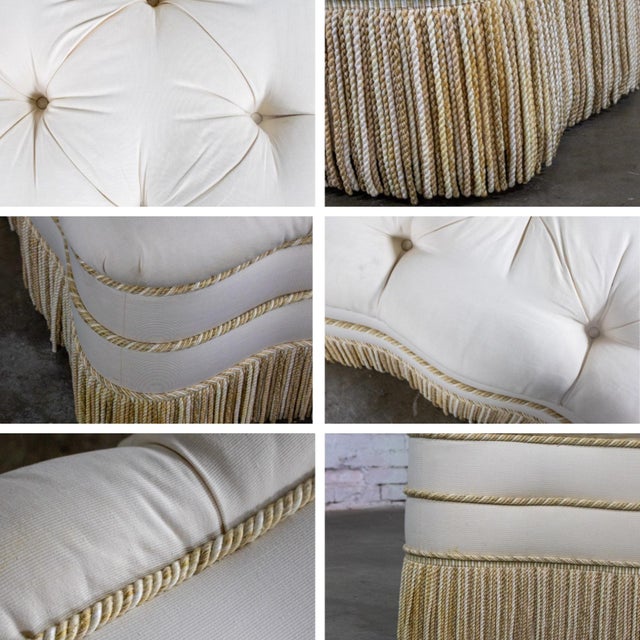 Late 20th Century Traditional Large Ottoman Ecru Upholstered Pillow Top With Bullion Fringe For Sale - Image 16 of 18