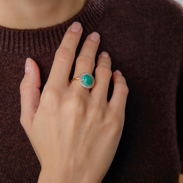 1910s 1910s Edwardian Turquoise Diamond Two Tone Cluster Ring, Size 8 For Sale - Image 5 of 6