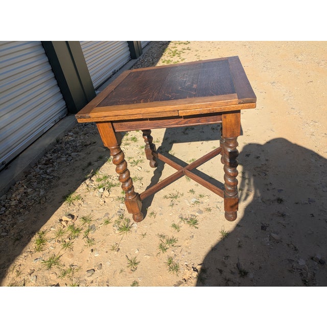 Wood Antique Expanding Pub Kitchen Table For Sale - Image 7 of 8