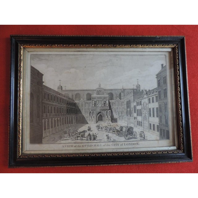 Black Antique 18th Century English George III Architectural Print in Hogarth Frame Guild Hall City of London For Sale - Image 8 of 10