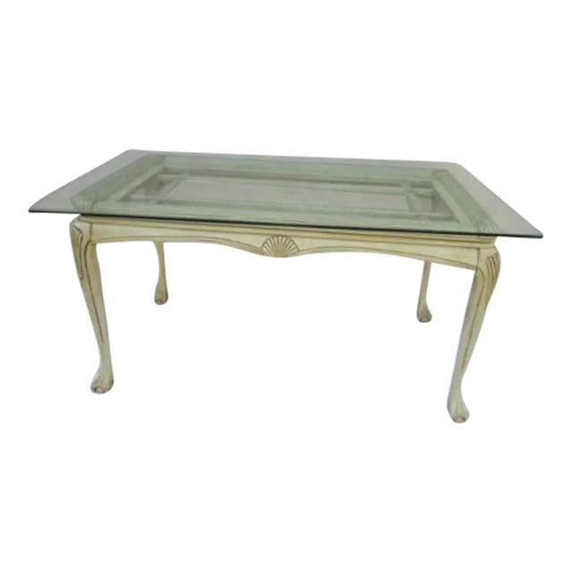 1980s Thomasville Chippendale Style Ball and Claw Wood Dining Room Table with Glass Top For Sale