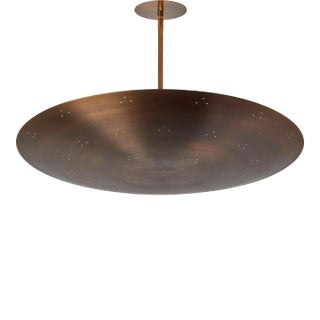 Large Raul Reyes 'Rey 26' Perforated Patinated Brass Dome Chandelier For Sale
