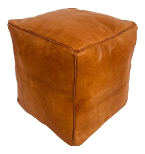 Square Brown Chocolate Moroccan Leather Pouf