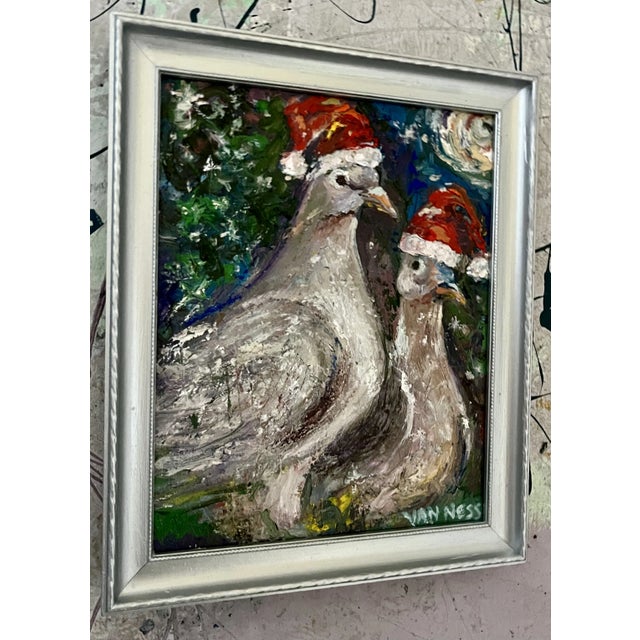 Two Turtle Doves, Oil Painting, Holidays, by Van Ness For Sale - Image 4 of 7