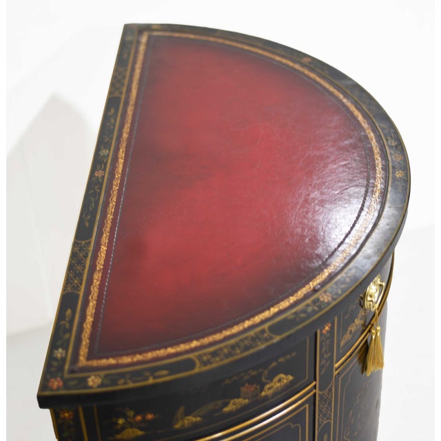 Black Mid Century French Chinoiserie Leather Top DemiLune Commode - Single Unit For Sale - Image 8 of 9
