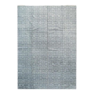 10x14 Gray Hand-Knotted Wool Faded Floral Lattice Geometric Modern Carpet Rug For Sale