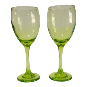 Mid 20th Century Chartreuse Green Color Pair of Wine Glasses