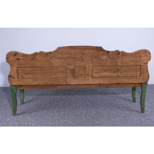 Antique Green and White Painted Pine Bench, Late 19th Century For Sale - Image 4 of 9
