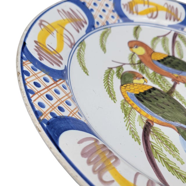 White Antique French Faience Charger With Hand-Painted Parrot Motif, Circa 1870–1910 For Sale - Image 8 of 8