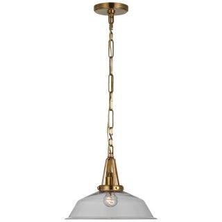 Chapman & Myers for Visual Comfort Signature Layton 14" Pendant in Antique-Burnished Brass with Clear Glass For Sale
