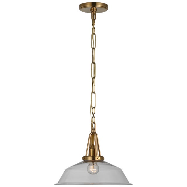 Chapman & Myers for Visual Comfort Signature Layton 14" Pendant in Antique-Burnished Brass with Clear Glass For Sale