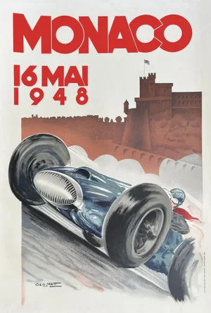 1948 Monaco Grand Prix Lithograph Poster Reissue