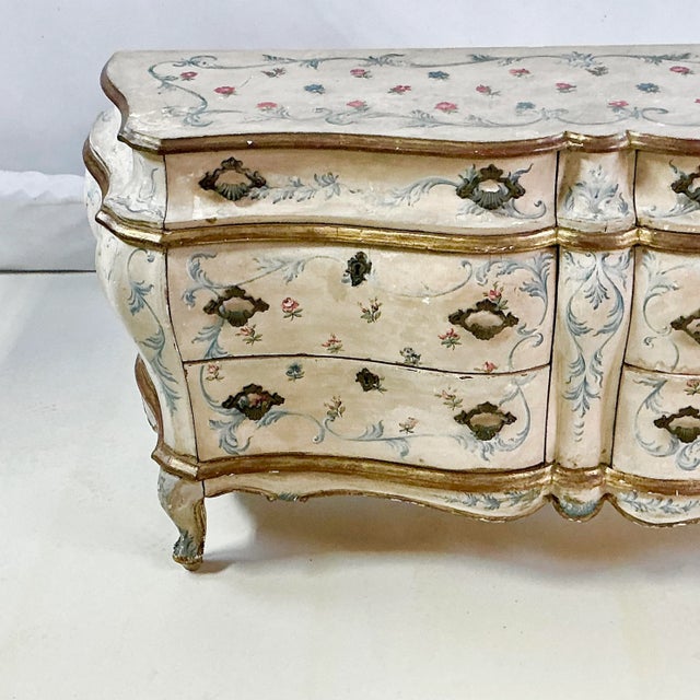 Late 19th Century 1800c Antique French Louis XV Hand-Painted Bombay Sideboard Commode Dresser, Flora & Acanthus Leaves For Sale - Image 5 of 18