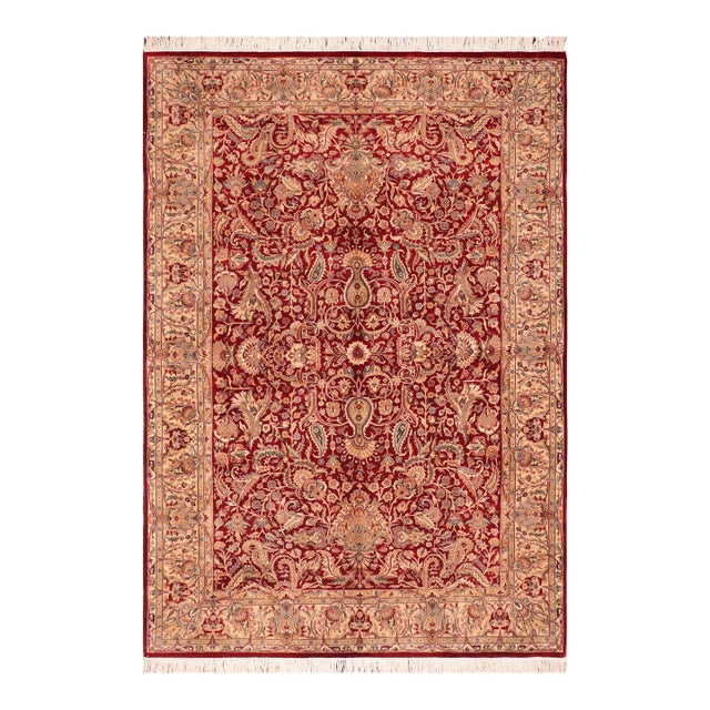 Shabby Chic 1990's Pak-Persian Red/Beige Wool Rug - 6'1'' X 9'1'' For Sale