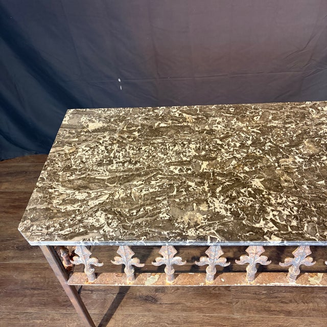 Antique French Wrought Iron Console Table With Marble Top For Sale - Image 10 of 10