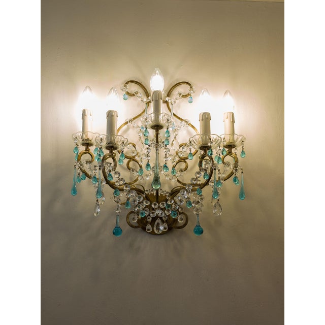 Vintage Five-Light Florentine Wall Lamp in Wrought Iron, 1970s For Sale - Image 14 of 14