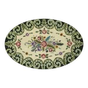 Antique Chinese Floral Hooked Oval Rug - 03'11 X 06'01