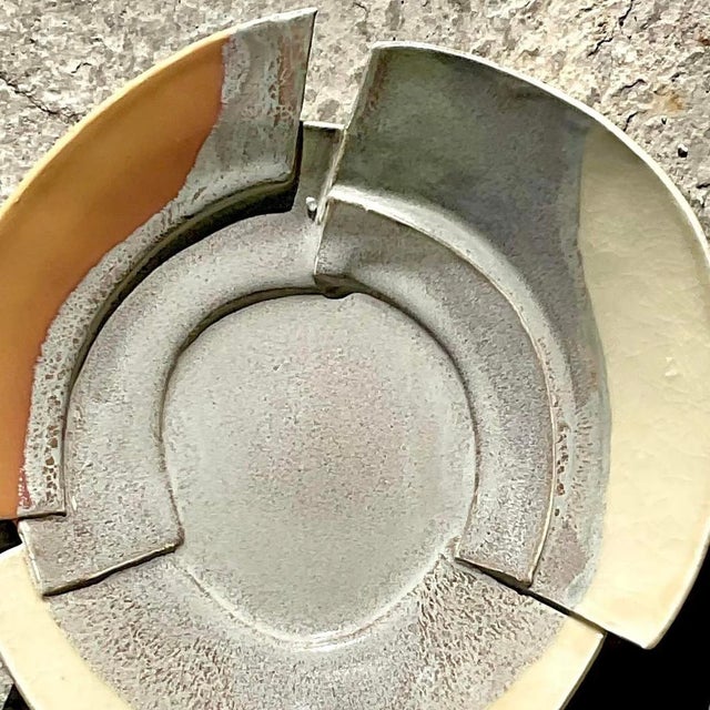 Vintage Modernist Sculptural Geometric Studio Pottery Plate For Sale - Image 12 of 15