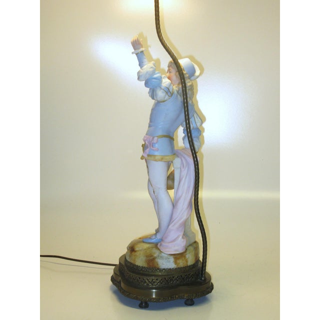 1900s Table Lamp Gilded Dresden Porcelain Figurine Masquerade Ball Renaissance For Sale - Image 10 of 17