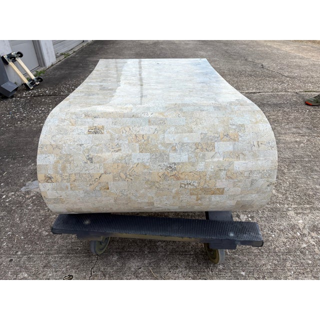 1980s Maitland-Smith Tessellated Travertine Scroll Cocktail Table For Sale In Houston - Image 6 of 13