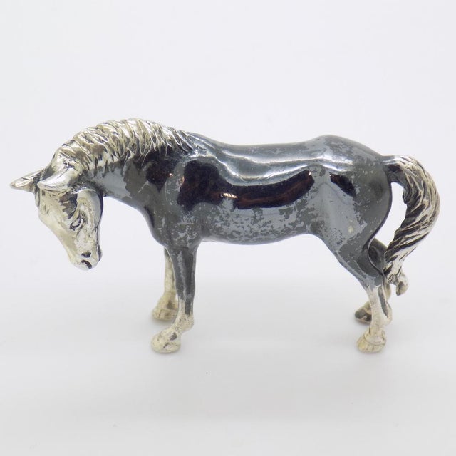 Metal Vintage Italian Handmade Genuine Silver Saturno Branded Darkened Horse Figurine, 1980s For Sale - Image 7 of 13