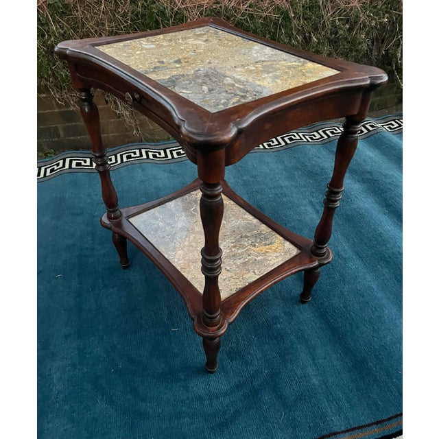 Theodore Alexander French Style Marble Tiers Mahogany Table For Sale In Greensboro - Image 6 of 11