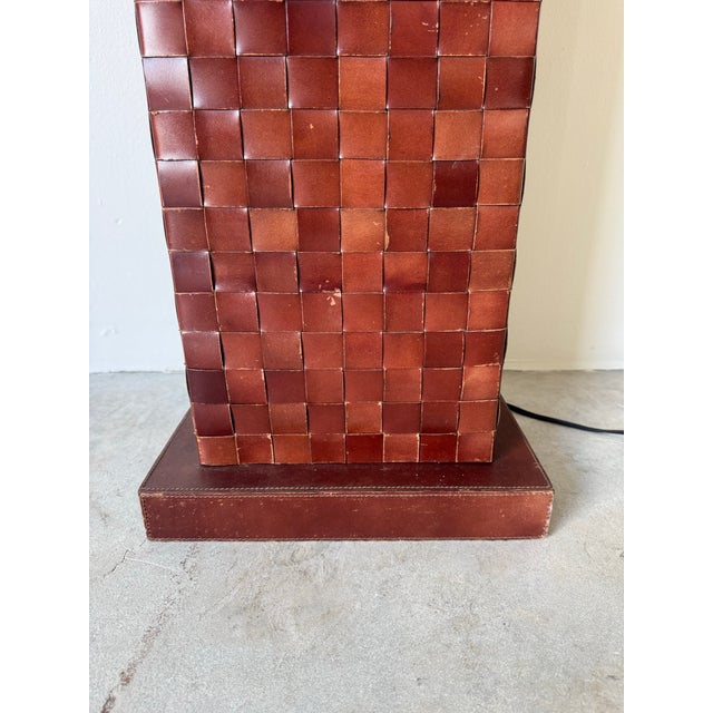 Brown 1980’s Vintage Woven Leather Floor Lamp Attributed to Paul Dupré-Lafon for Hermès For Sale - Image 8 of 12
